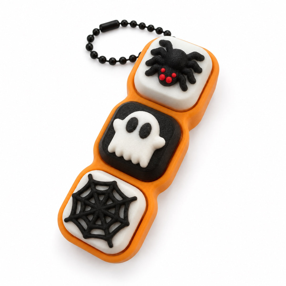 Orange Halloween clicker with spider ghost and spiderweb